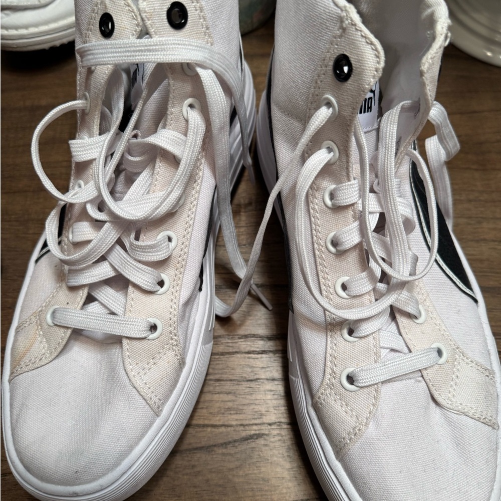 Puma White and Black High-Top Sneakers